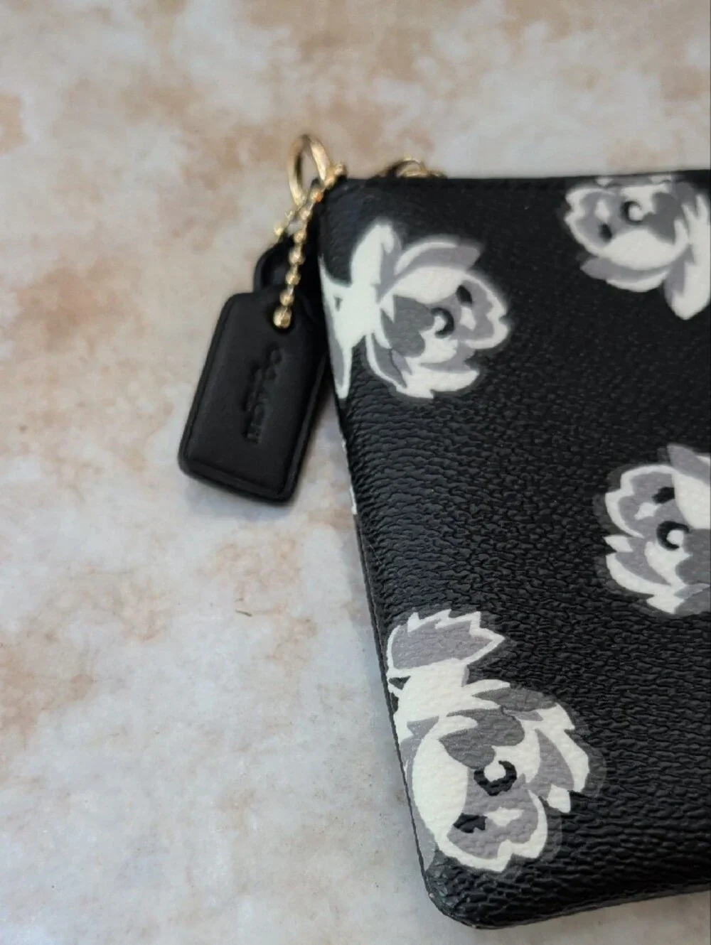Coach Black Floral Zip Wristlet with Gold Hardware EUC